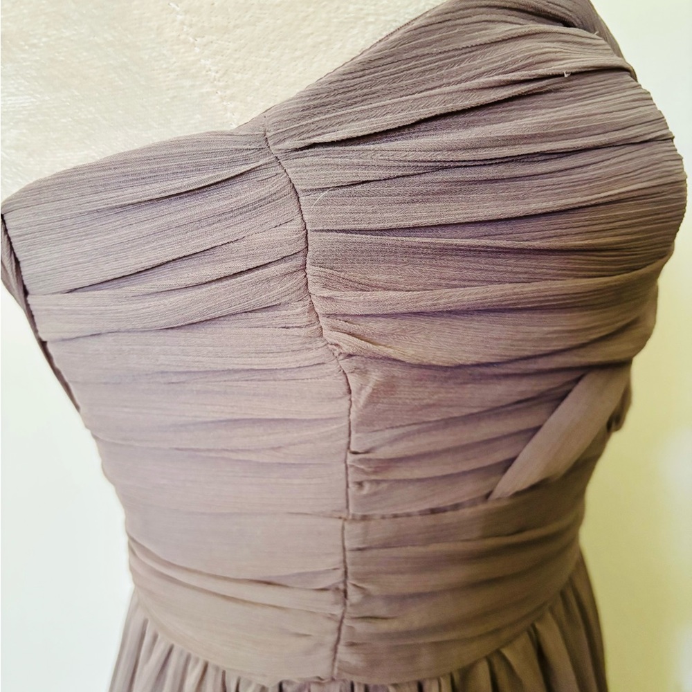 H&M US 8 Fit And Flare Grey Midi Cocktail Dress w Chiffon Style Ruched Bodice - Picture 11 of 14